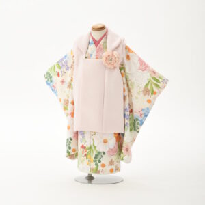 花わらべ3歳女児被布セット WO-9カラフル 【オフ白】