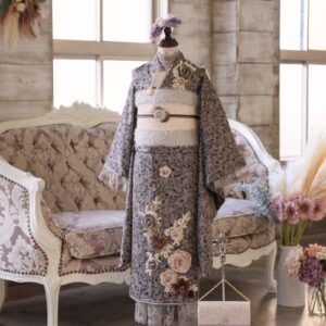 【アウトレット】ロココ・ガーリィ 7歳きものフルセット -Rococo Girly-【ブラウン】