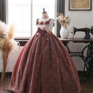 ロングドレスR-089　ワイン