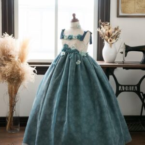 【現品120㎝】ロングドレスR-089　ブルーグリーン