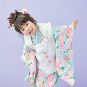 式部浪漫3歳女児被布セット 梅疋田26【ヒワブルー】