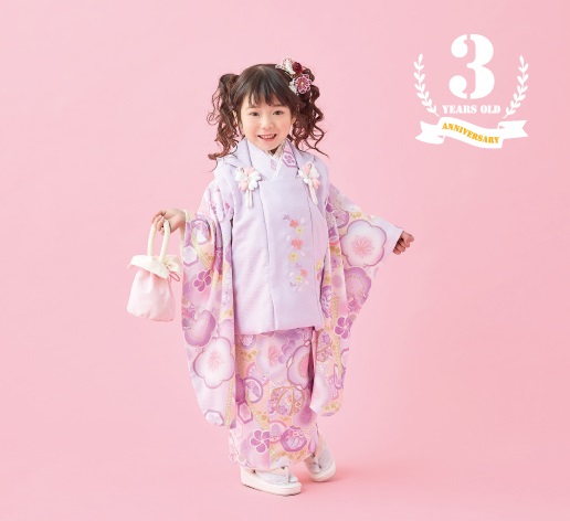 式部浪漫3歳女児被布セット 梅の香30【藤色】