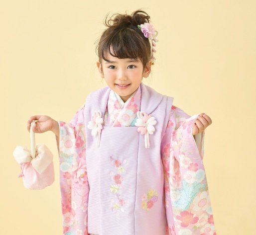 式部浪漫3歳女児被布セット 梅疋田28【藤色】