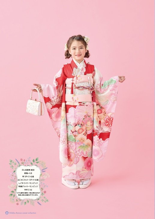 式部浪漫7歳きもの 絵羽 梅毬4【赤】