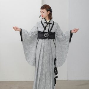 ラフィネモカ二尺袖/卒業袴 リボンノットRM-168/RH-97【グレー×黒/グレー】