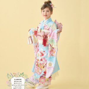 式部浪漫7歳きもの 絵羽 梅がさね9【水色】