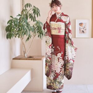 2025正絹振袖　プチブラン№.38806 えんじ