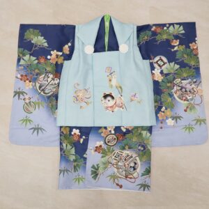 【受注品】 3歳男児被布アンサンブル　陽気な天使No.2「扇」【ﾌﾞﾙｰ×水色】