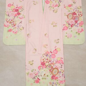 【受注品】陽気な天使 7歳きもの -№.「白百合d」ピンク×ヒワ