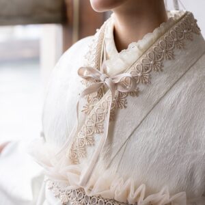 リボンレース半衿【ﾎﾟﾘ合繊】　a134 ｼｬﾝﾊﾟﾝﾍﾞｰｼﾞｭﾘﾎﾞﾝ-ﾌﾘﾙﾚｰｽ