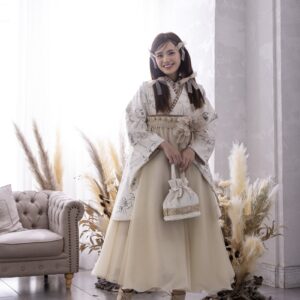 ラフィネモカ二尺袖/ドレス袴 ラフィネモカ ラインフラワーRM-139/RH-83【白ピンク/ゴールド】