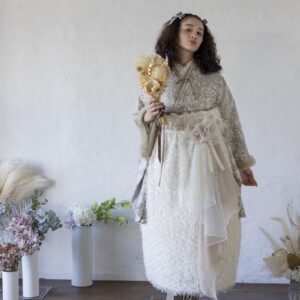 ラフィネモカ二尺袖/ドレス袴 ラフィネモカ パッチワークファーRM-145/RH-84【グレー/ホワイト】