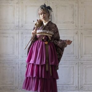 ラフィネモカ二尺袖/ドレス袴 ラフィネモカ レース&リボンRM-148/RH-85【ヴァ-ガンディ/ワイン】