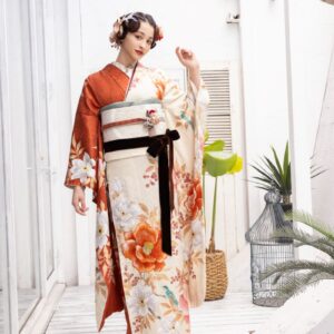 正絹振袖ラフィネモカ RF-33 -オレンジ ルージュ-