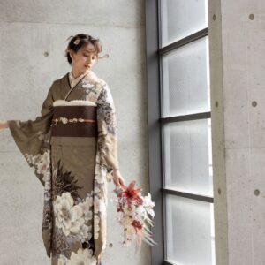 正絹振袖ラフィネモカ RF-55 -ゴールド・ヴィンテージ-