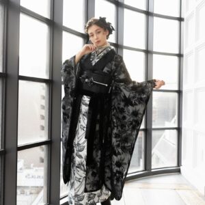 合繊振袖ラフィネモカ GF-77　レイヤード・モノトーン(着物と上掛け羽織)