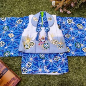 BE-3　花わらべ男児0-1歳ベビー被布ｱﾝｻﾝﾌﾞﾙ(二部式) 青×白