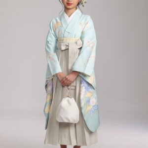 おりびと女児着物袴セット7歳　No.721【水色×ｸﾞﾚｰ】