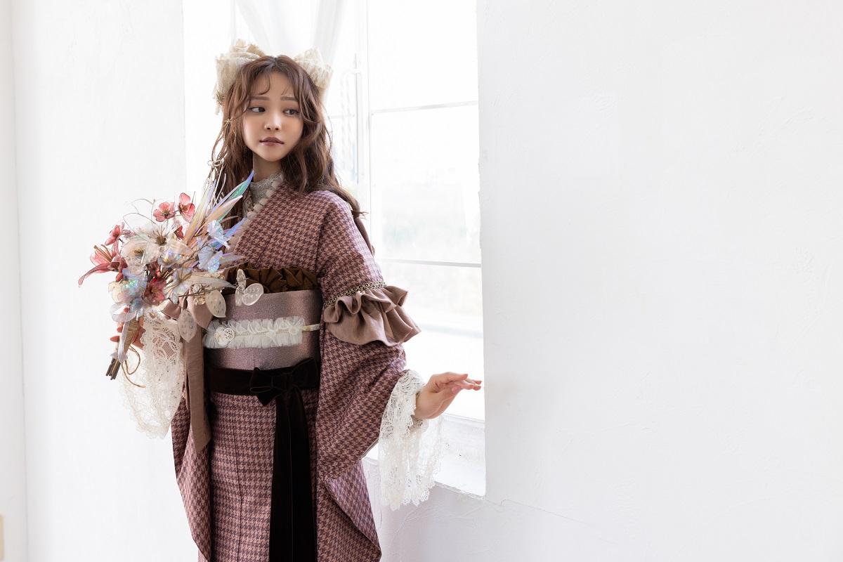 合繊振袖ラフィネモカ GF-91 ピエ ド プール【アプリコット】 - 画像 (7)