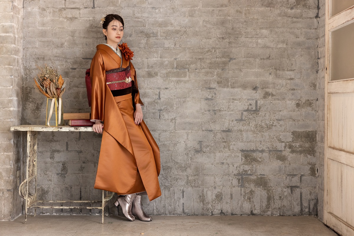 合繊振袖ラフィネモカ GF-86　レザリー アンバー【琥珀色】 - 画像 (6)