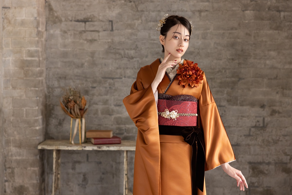 合繊振袖ラフィネモカ GF-86　レザリー アンバー【琥珀色】 - 画像 (2)