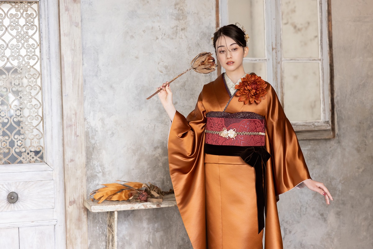 合繊振袖ラフィネモカ GF-86　レザリー アンバー【琥珀色】 - 画像 (3)