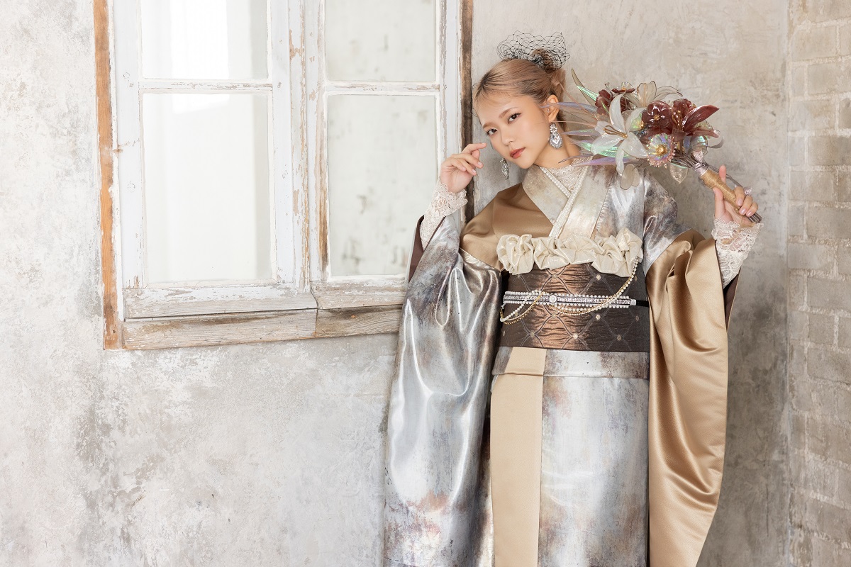 合繊振袖ラフィネモカ GF-85　ブルックリン・ゴールド【ﾎﾜｲﾄ】 - 画像 (12)