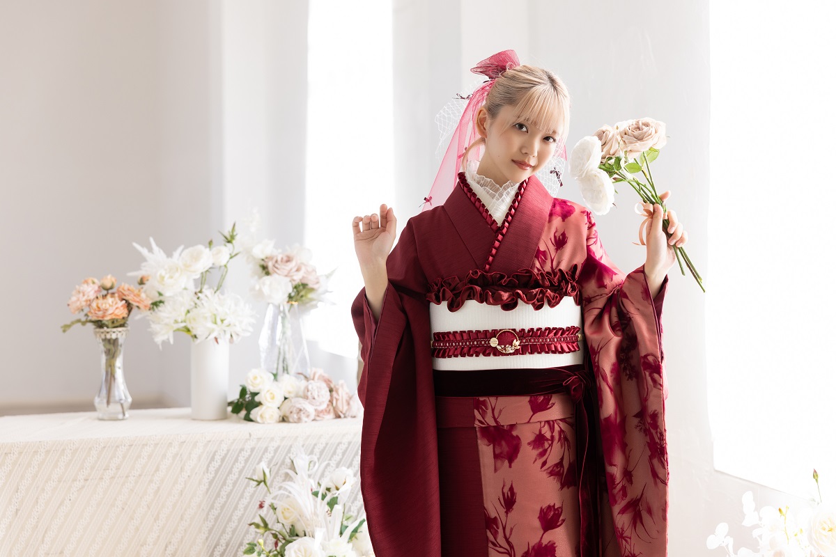 合繊振袖ラフィネモカ GF-87 ロゼ・シルエット【レッド】 - 画像 (8)