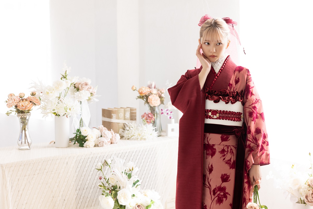 合繊振袖ラフィネモカ GF-87 ロゼ・シルエット【レッド】 - 画像 (4)