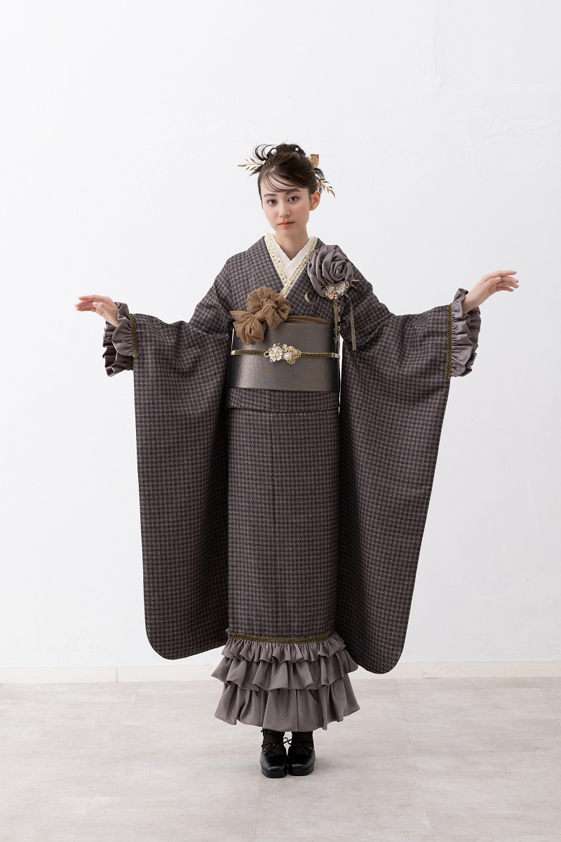 合繊振袖ラフィネモカ GF-81　ピエ ド プール【ｶｰｷ】 - 画像 (17)