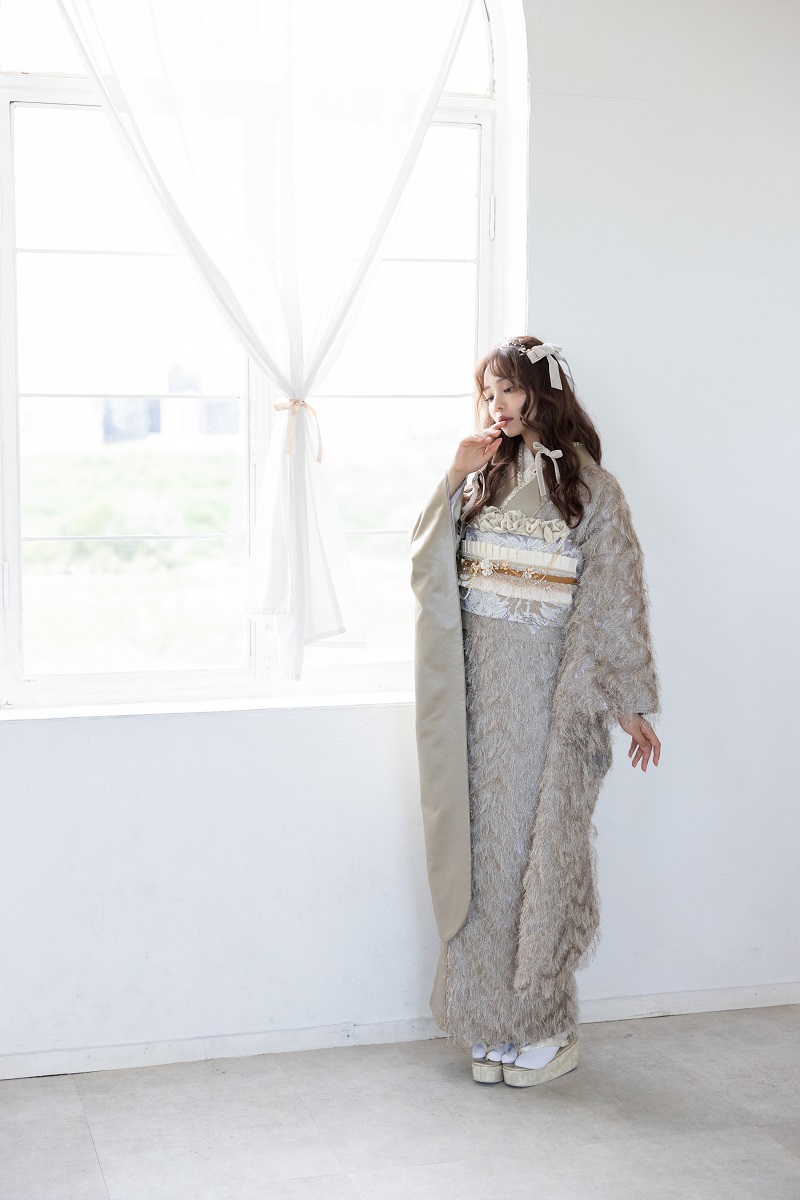 合繊振袖ラフィネモカ GF-93　シャギーモンブラン【ｺﾞｰﾙﾄﾞﾓｶ】 - 画像 (3)