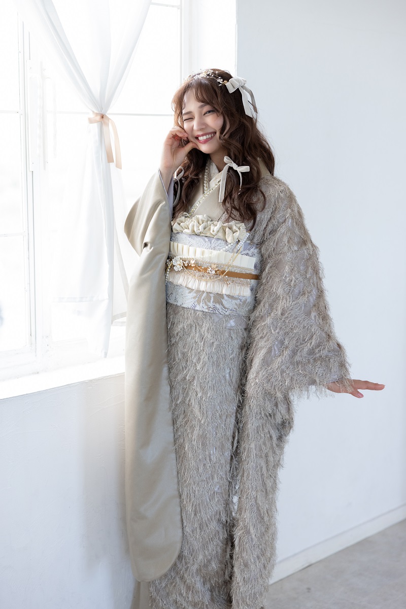 合繊振袖ラフィネモカ GF-93　シャギーモンブラン【ｺﾞｰﾙﾄﾞﾓｶ】 - 画像 (9)