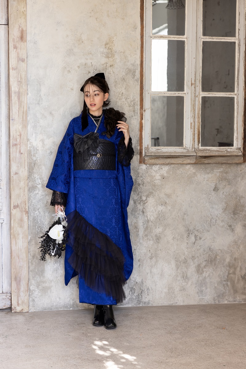 合繊振袖ラフィネモカ GF-83 ヴィクトリアンブルー【ロイヤルブルー】