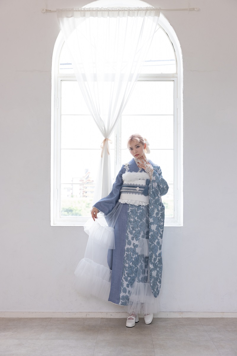 合繊振袖ラフィネモカ GF-82 ウェッジ デニム【ブルー】 - 画像 (3)