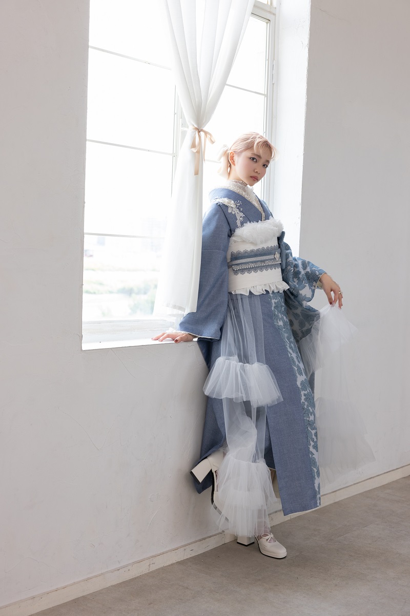 合繊振袖ラフィネモカ GF-82 ウェッジ デニム【ブルー】 - 画像 (4)