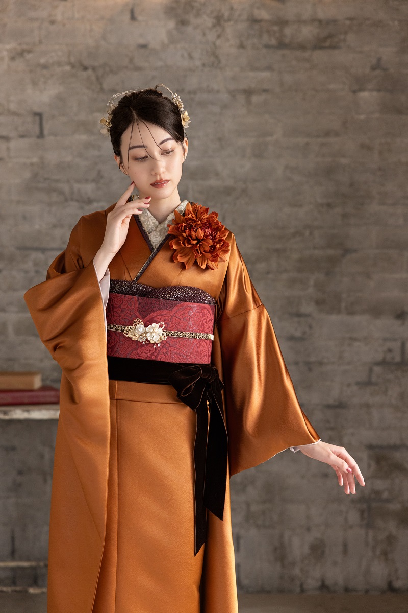 合繊振袖ラフィネモカ GF-86 レザリー アンバー【琥珀色】 - 画像 (8)