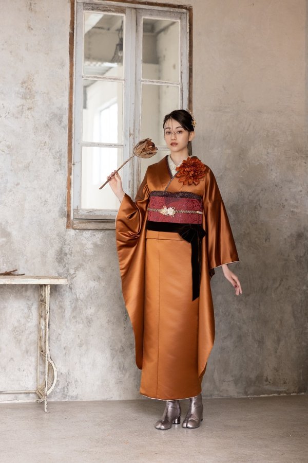 合繊振袖ラフィネモカ GF-86 レザリー アンバー【琥珀色】