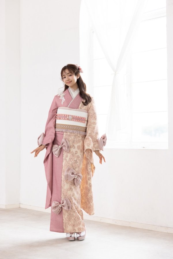 合繊振袖ラフィネモカ GF-92 ウェッジ デニム【ピンク】