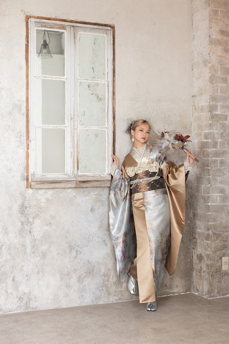 合繊振袖ラフィネモカ GF-85　ブルックリン・ゴールド【ﾎﾜｲﾄ】 - 画像 (11)