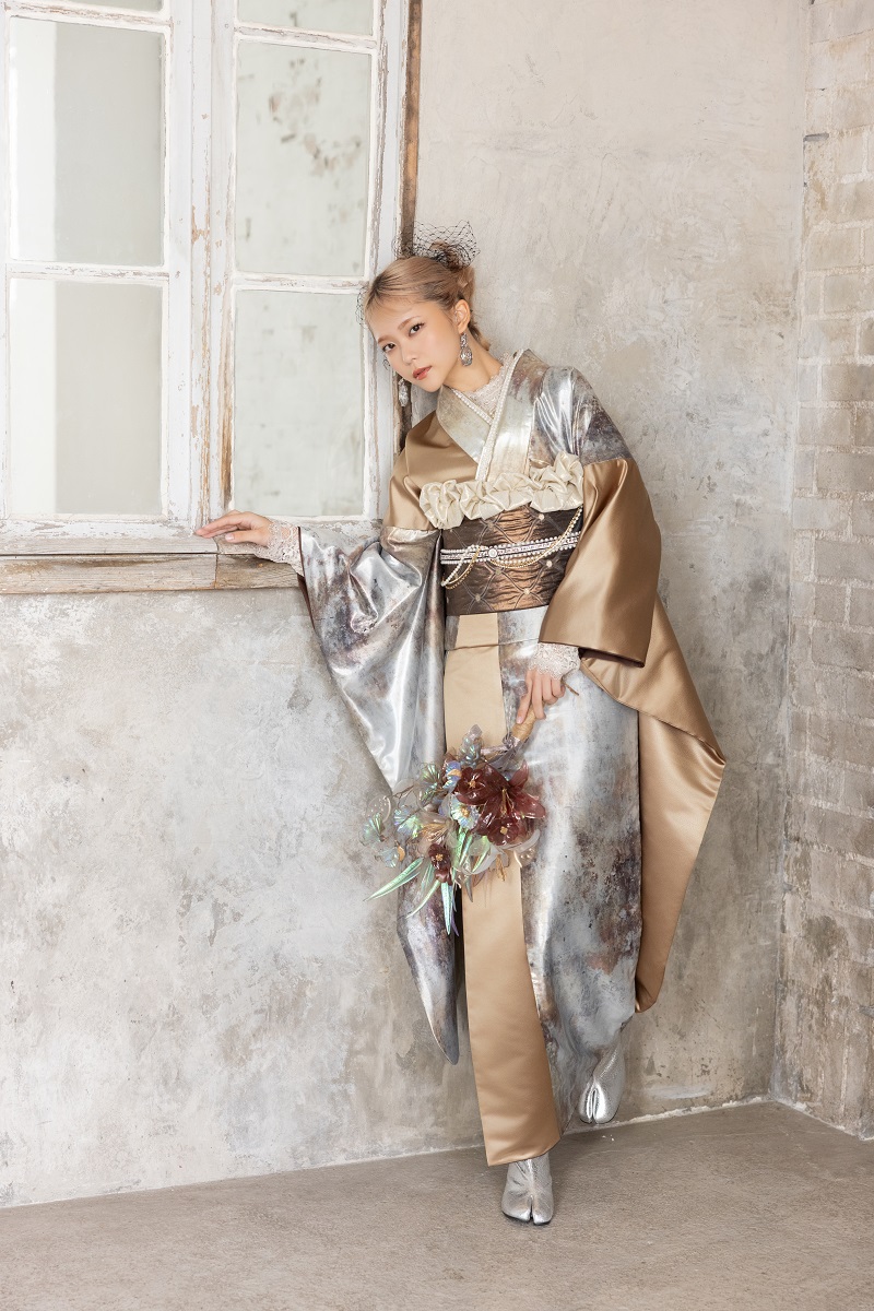 合繊振袖ラフィネモカ GF-85　ブルックリン・ゴールド【ﾎﾜｲﾄ】