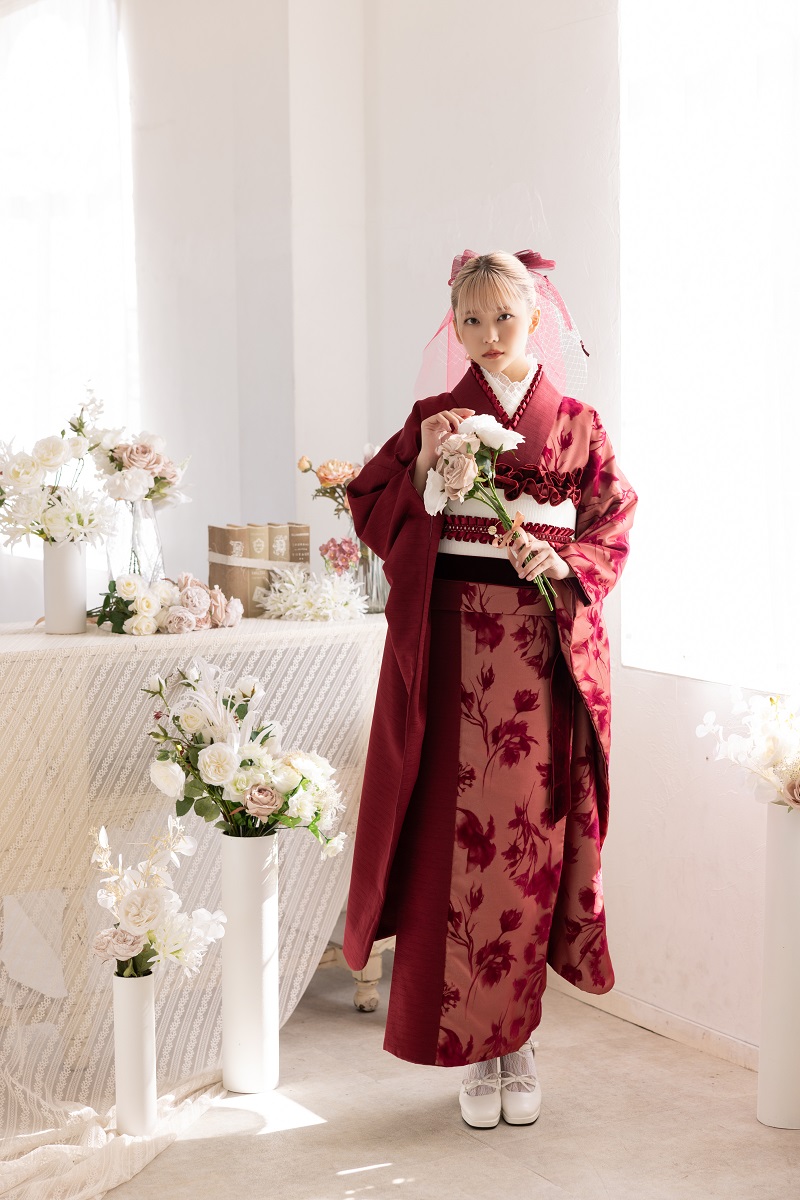 合繊振袖ラフィネモカ GF-87 ロゼ・シルエット【レッド】