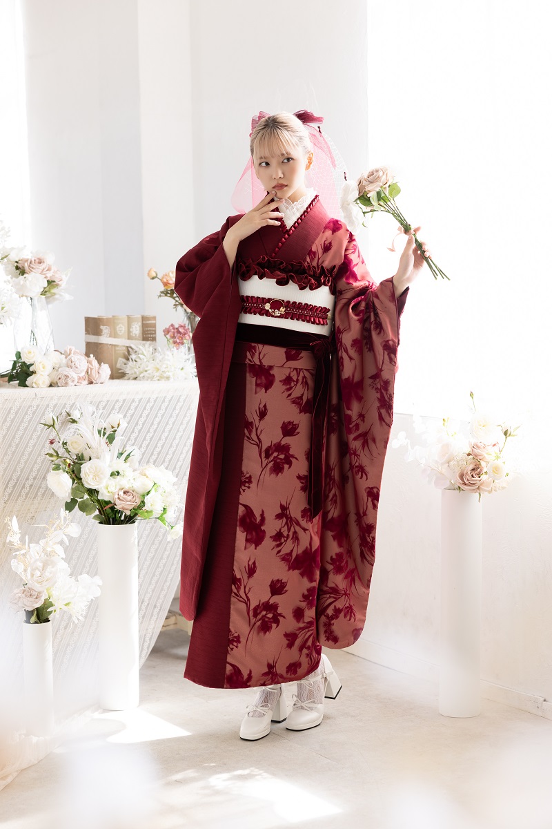 合繊振袖ラフィネモカ GF-87 ロゼ・シルエット【レッド】 - 画像 (6)