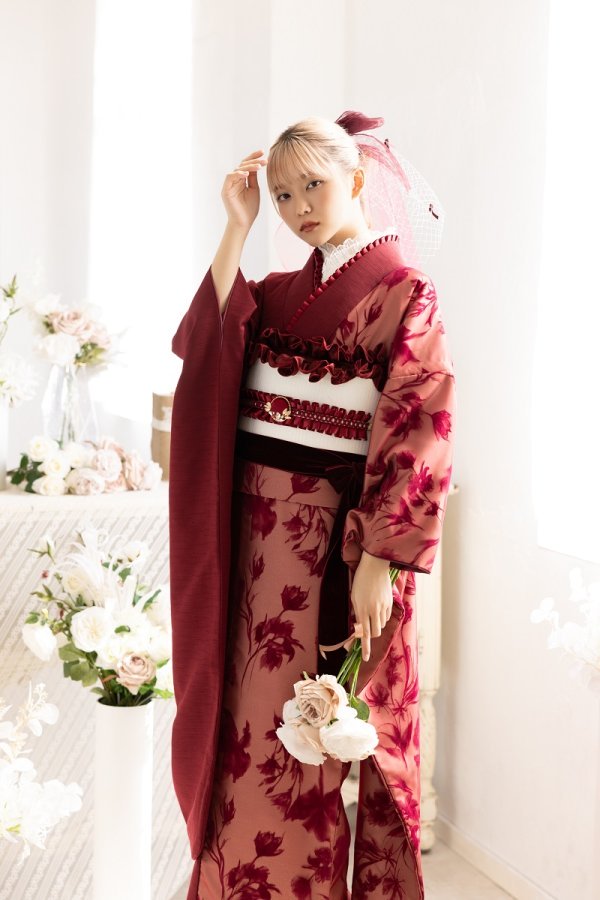 合繊振袖ラフィネモカ GF-87 ロゼ・シルエット【レッド】 - 画像 (3)