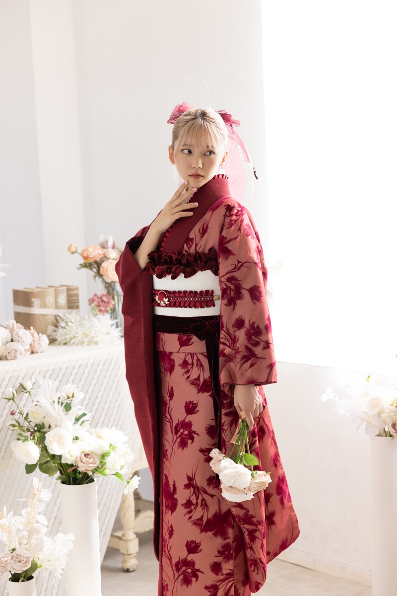 合繊振袖ラフィネモカ GF-87 ロゼ・シルエット【レッド】 - 画像 (5)