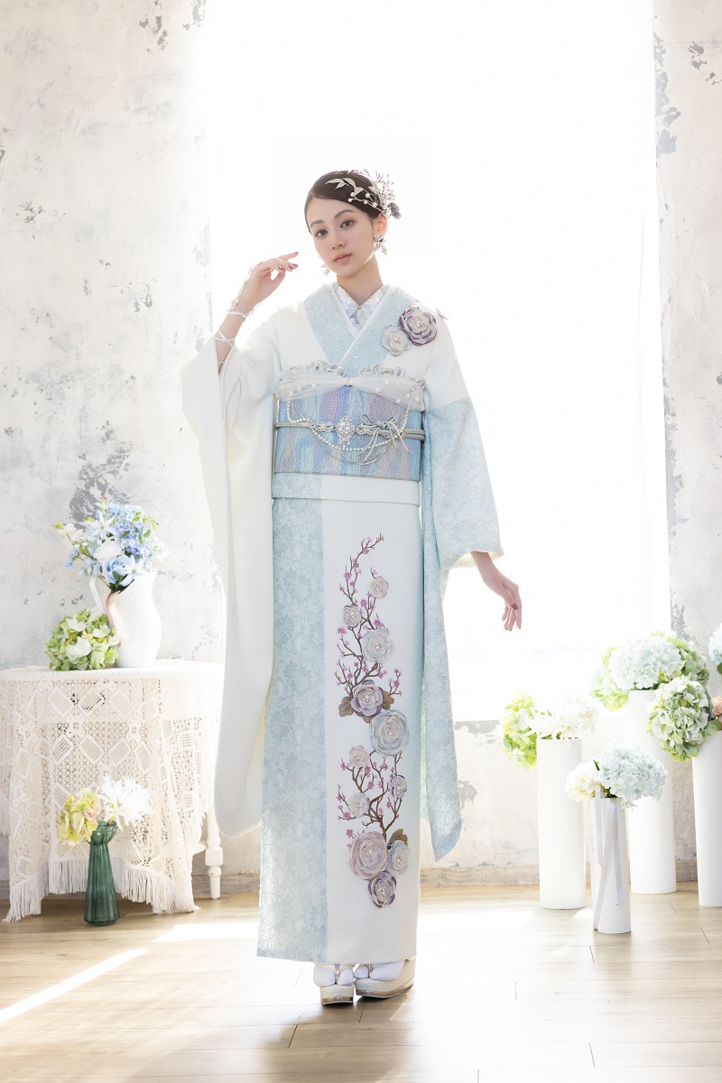 合繊振袖ラフィネモカ GF-88 ル モンテーニュ【白ミント】 - 画像 (2)