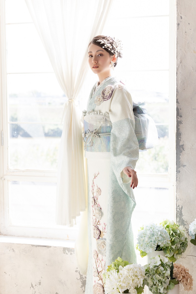 合繊振袖ラフィネモカ GF-88 ル モンテーニュ【白ミント】 - 画像 (7)