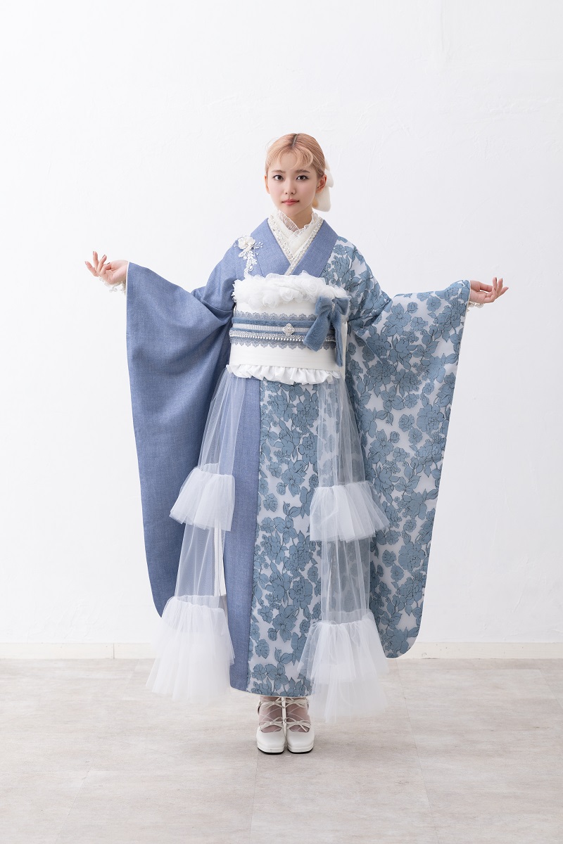 合繊振袖ラフィネモカ GF-82　ウェッジ デニム【ﾌﾞﾙｰ】 - 画像 (16)