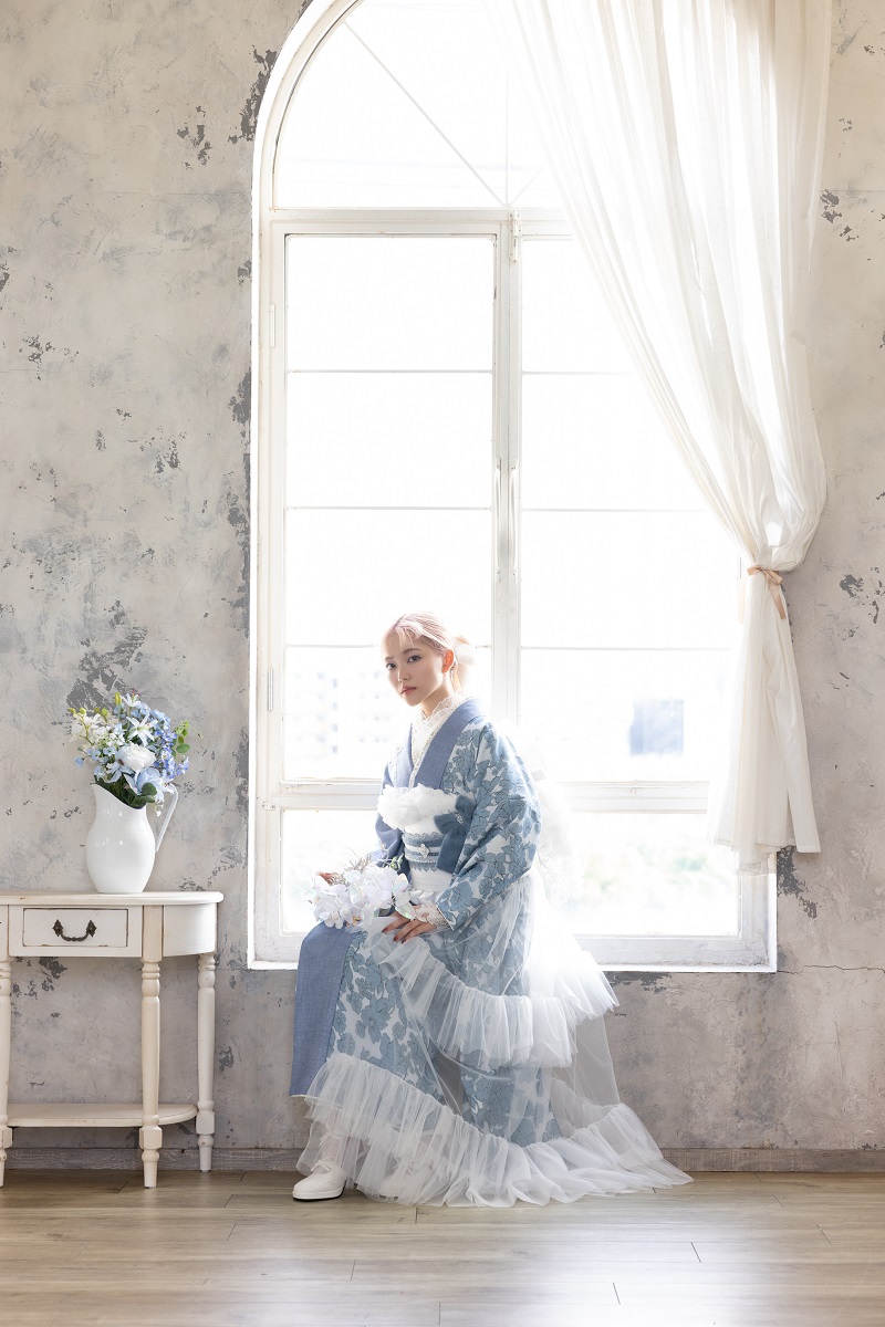 合繊振袖ラフィネモカ GF-82　ウェッジ デニム【ﾌﾞﾙｰ】 - 画像 (10)