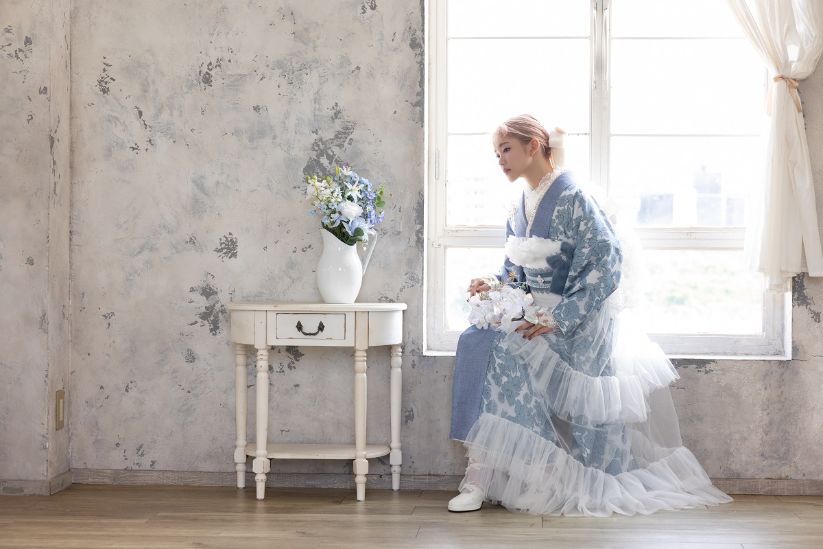 合繊振袖ラフィネモカ GF-82　ウェッジ デニム【ﾌﾞﾙｰ】 - 画像 (11)