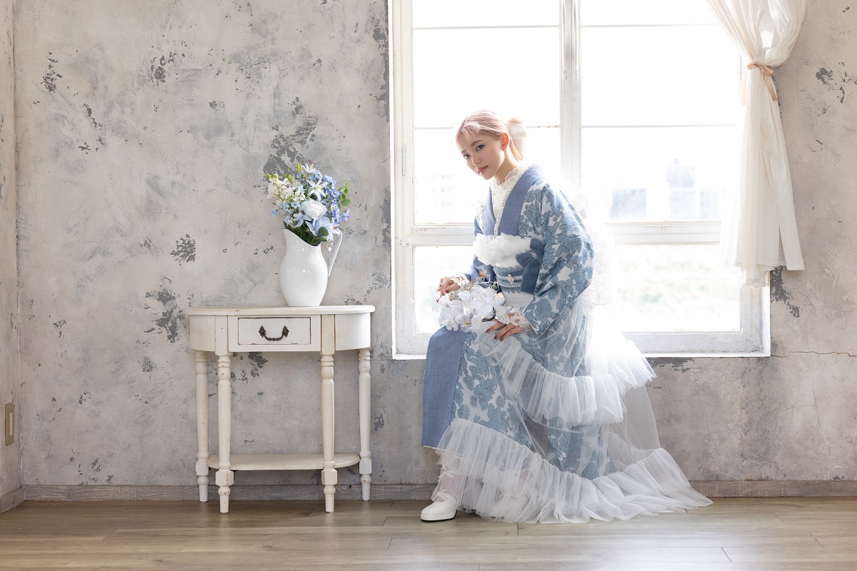 合繊振袖ラフィネモカ GF-82　ウェッジ デニム【ﾌﾞﾙｰ】 - 画像 (12)